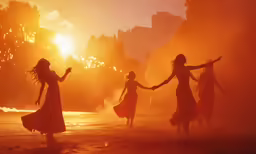three girls holding hands while dancing in the rain