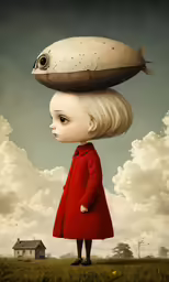 a girl with a fish on her head