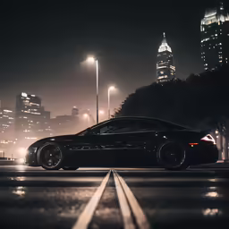 a car on a city street near the street light