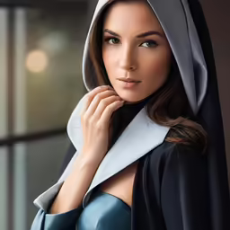 a beautiful young woman posing in the image of a nun