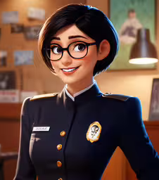 a girl wearing glasses and a dress uniform is posing for a photo,a woman in military uniform with glasses and nose makeup