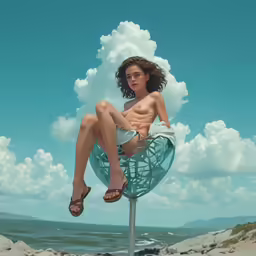 a woman with no panties is sitting on top of a pole