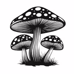 three mushrooms sitting on the ground next to each other