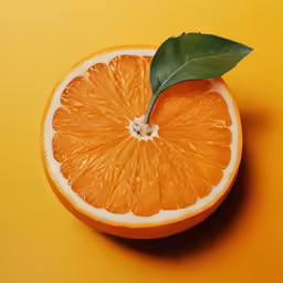 an orange on a yellow background cut in half