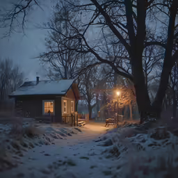 the house is sitting alone during the night