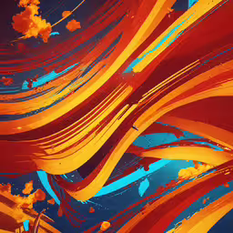 an abstract painting of orange and blue lines on a black background,a colorful painting made in the middle of a blue and orange background