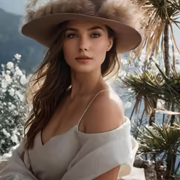 a woman wearing a hat by the water