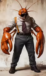 a guy wearing a lobster costume in a pose
