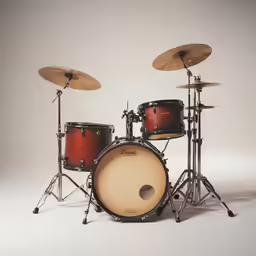 an image of a drum set on display