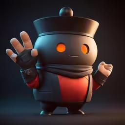 a cartoon character wearing a dark background