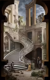 a picture of people sitting on stairs that looks like a staircase