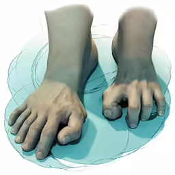 the hands are on top of an abstract design