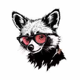 a raccoon wearing glasses with a collar