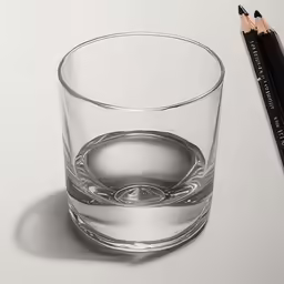 the pencils next to a glass of water