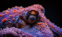 a small, colorful fish is sticking out its eyes