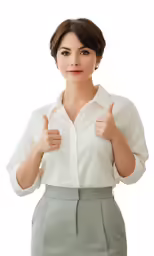 a woman is giving the thumbs up sign
