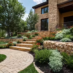 a house that has been transformed into a stone garden and walkway