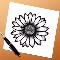 a painting of a sunflower on paper with ink