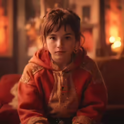 a person wearing a red coat and a gold tie