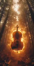 an violin being fire envelops the back of its body