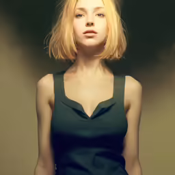 the woman has a dark green dress and a black top