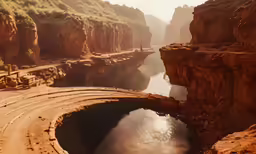 a river cuts through a stone canyon in the mountains
