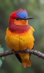a colorful bird with blue beak sitting on a branch