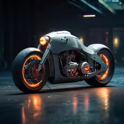 a futuristic motorcycle that looks like a motorcycle with orange lights