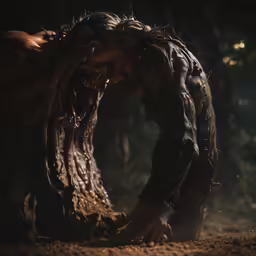 a man in a costume is holding his hands out to something