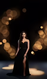 a model with a black evening dress on