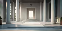 a picture of a huge room that is empty and has columns