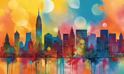 an abstract painting of the city skyline