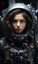 a girl in a spaceship suit standing next to an airplane