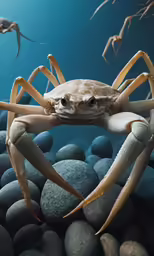 a crab is pictured on the bottom half of its legs