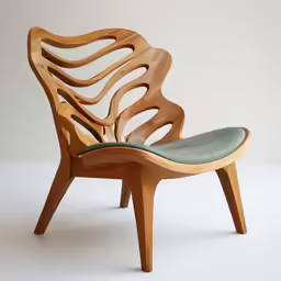 a wooden chair sitting in front of a white background