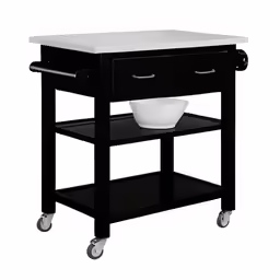 a kitchen island with a bowl on top