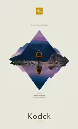 a movie poster for kodak, showing a person standing on a mountain overlooking the mountains