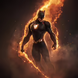 a hero standing in front of some flames