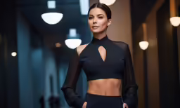 a woman posing in a black dress