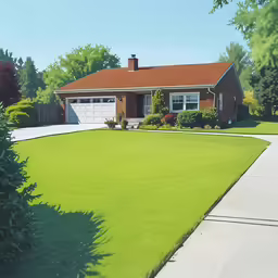 the red brick house has a white garage in the back yard