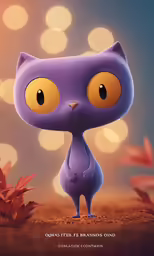 a purple cat standing in a field with lights behind it