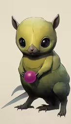 a drawing of a big bad looking animal holding a pink ball