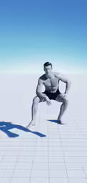a man in underwear sitting on a tiled floor
