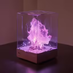 the inside of a cube shaped glass cube with pink liquid