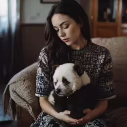a girl is holding a small white dog