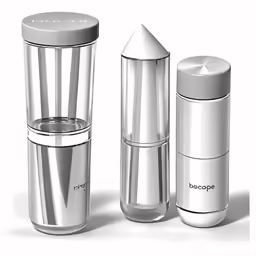 three stainless steel trash cans and a container