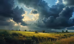 clouds over an open field in the distance