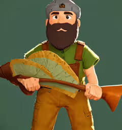 an animated image of a man holding a small, round, umbrella,the man is holding a fan and wearing a hat