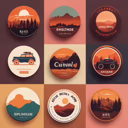 the nine logos for a new car dealership,several badges for various kinds of vehicles