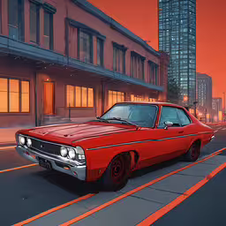 a car is parked in the street near buildings,a car is shown parked near some buildings